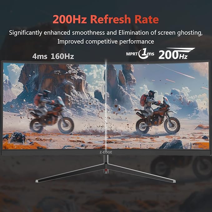 Z-Edge 30" Curved Gaming Monitor, WFHD1080P 200Hz 165Hz Monitor, MPRT 1ms
