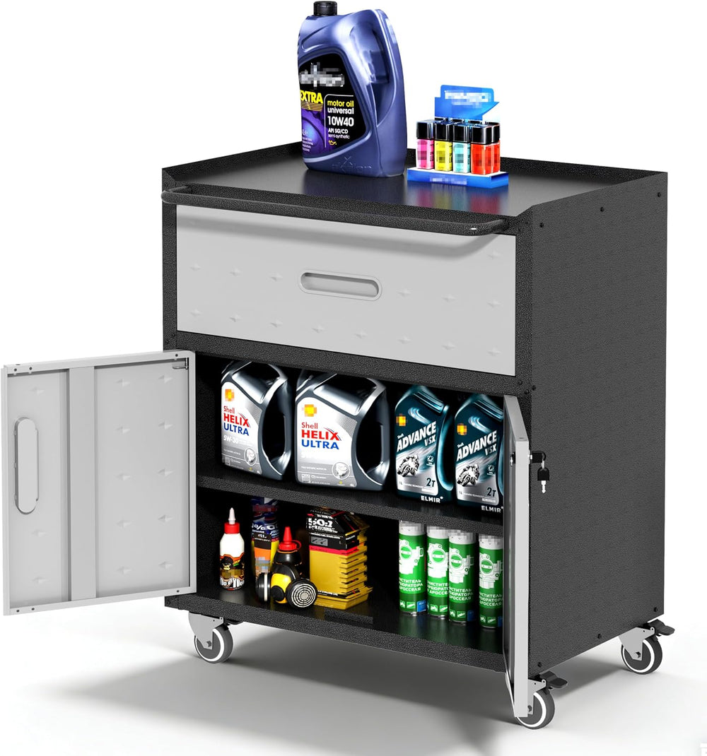Garage Cabinets,Metal Garage Storage Cabinet with Wheels,Lockable Rolling Too...
