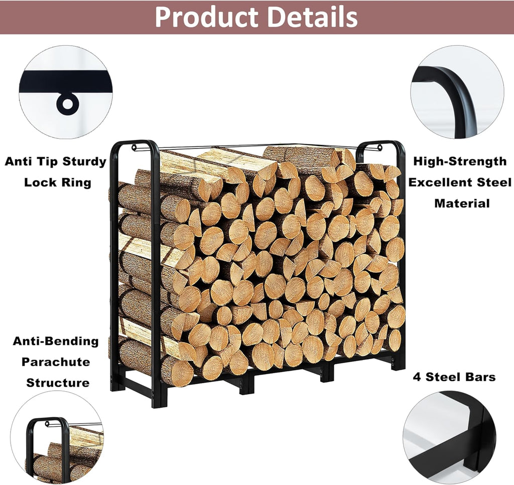 firewood rack with log carrier, 4ft outdoor wood showing dimensions