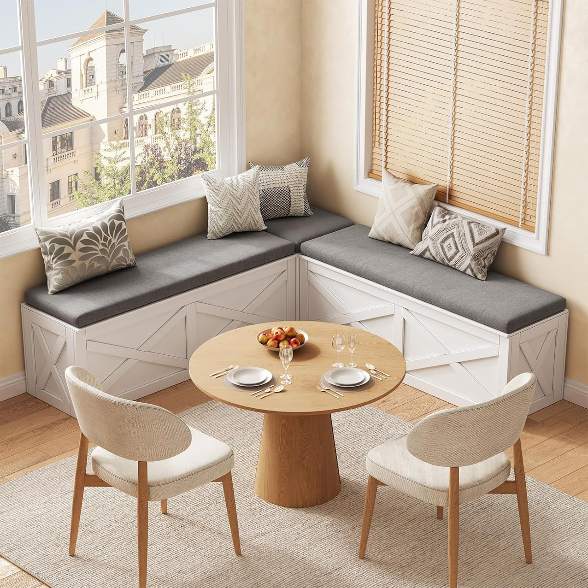 breakfast nook bench, l shaped storage bench with showing dimensions