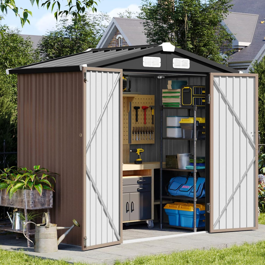 Aoxun 6x4 FT Metal Outdoor Steel Shed Brown