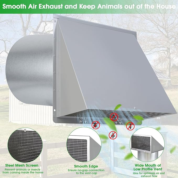 10 Inch Hooded Wall Vent with Screen and Damper, Outdoor Wall Exhaust Vent