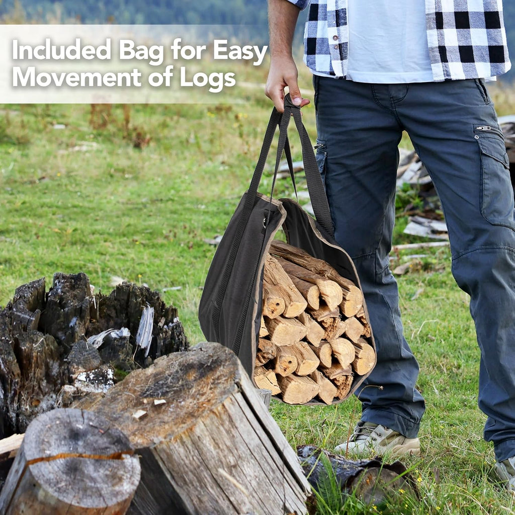 30” Outdoor Firewood Rack with Carrier Bag & Ergonomic Handles
