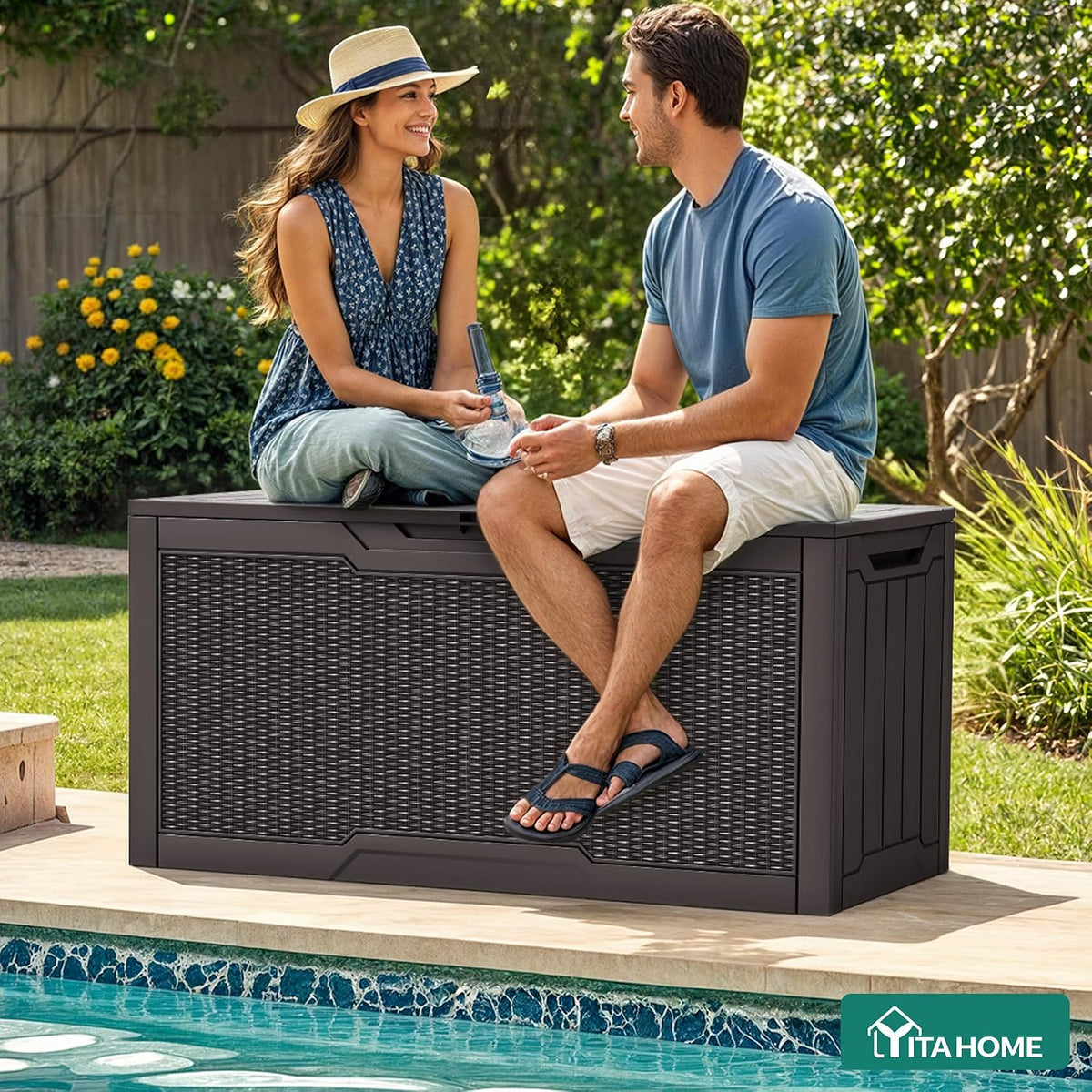 yitahome 80 gallon resin deck box, close-up detail