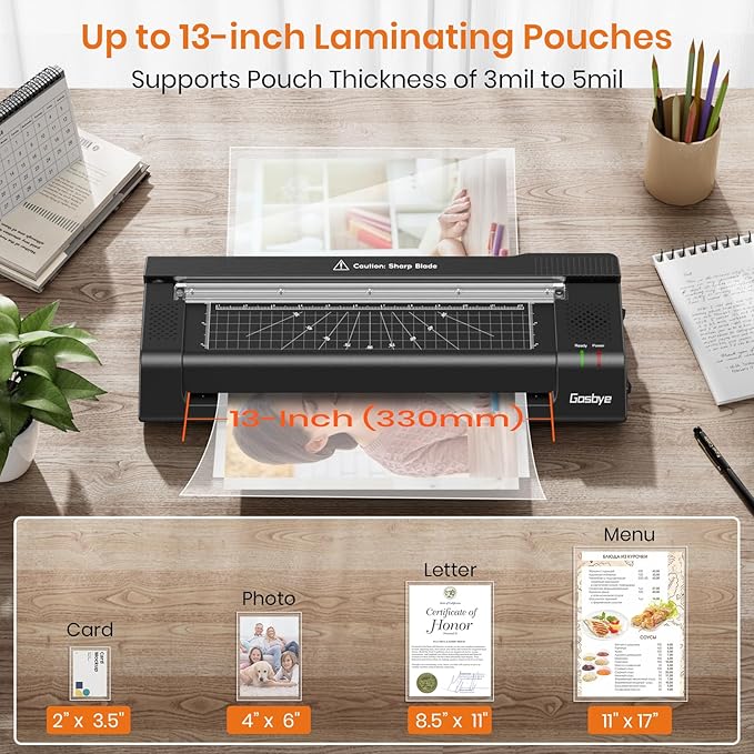 Gasbye Laminator Machine, 13-Inch Thermal Laminator