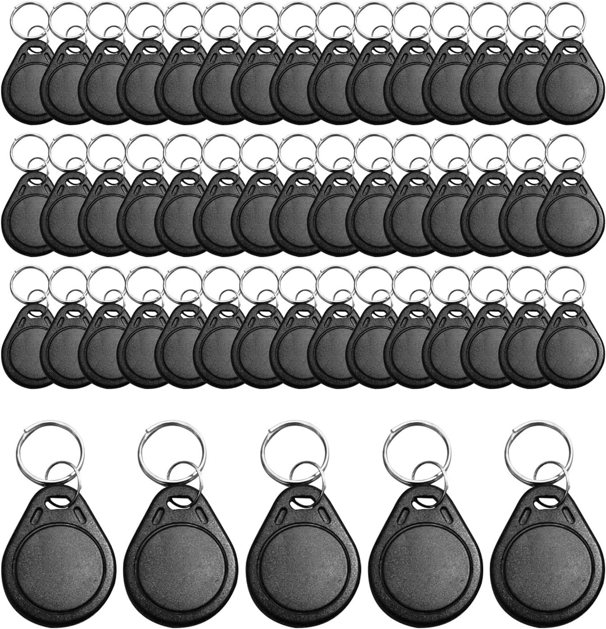 RFID Key Fobs 125KHz 50 PCS, T5577 Proximity ID Tag Rewritable Keypad Card Door Lock Entry Access Control System Fob Tag Wholesale (Black)