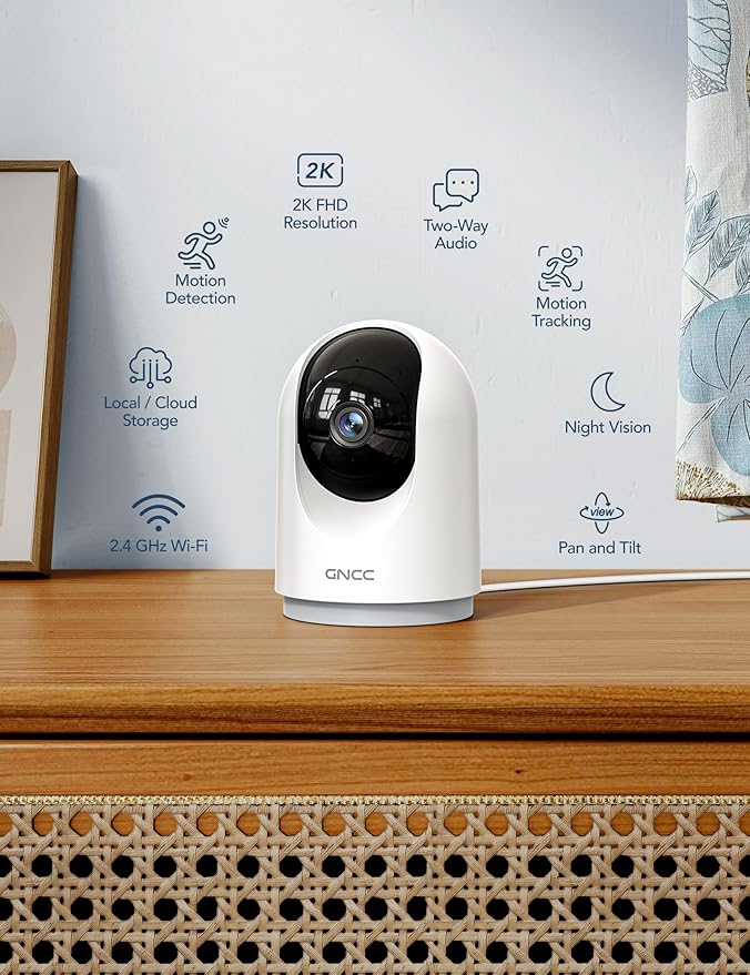 GNCC 2K Cameras for Home Security-Indoor Pan/Tilt Cameras for Baby Monitor/Pet