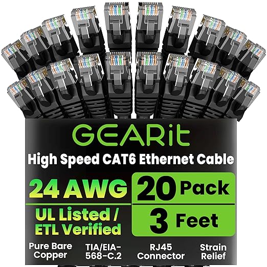 GEARit Cat 6 Ethernet Cable Pack (20-Pack)