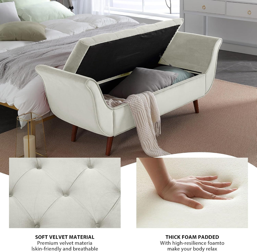 End of Bed Storage Bench for Bedroom, 65" King Size Velvet Storage Bench...