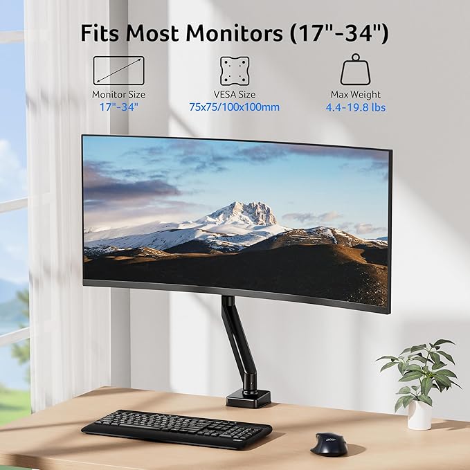 Acer Single Monitor Mount, Fully Adjustable Monitor Arm Fits 17 to 34 Inch