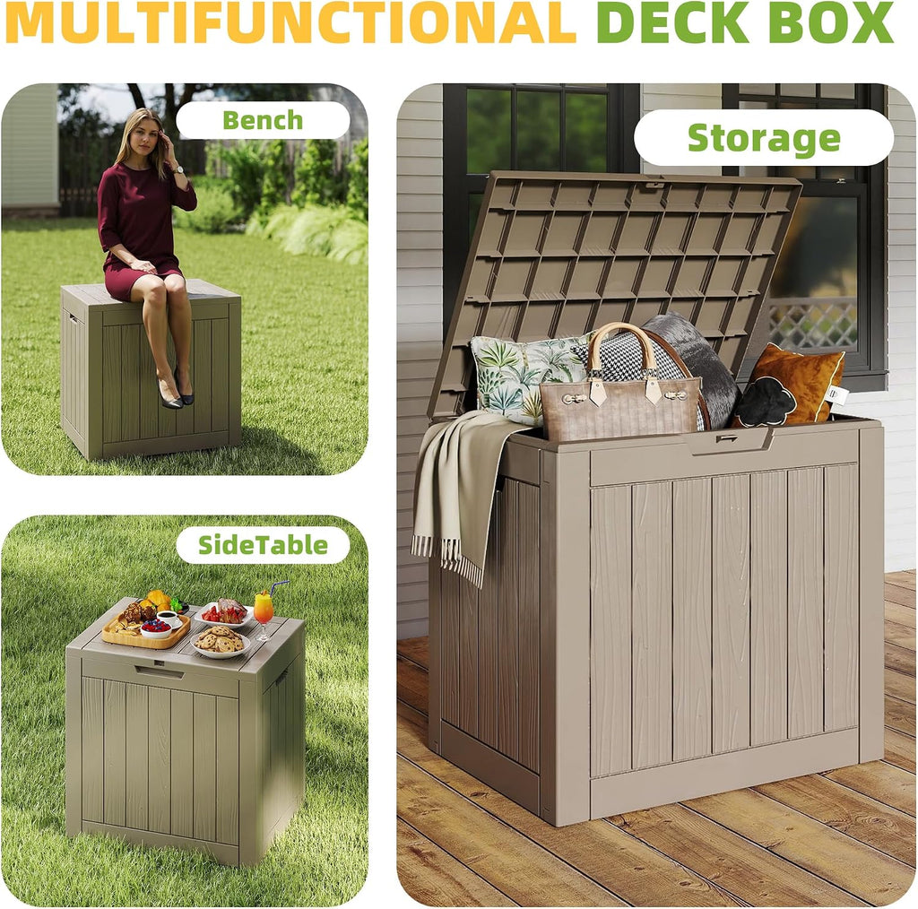 rojik 40 gallon resin deck box, lockable waterproof showing dimensions