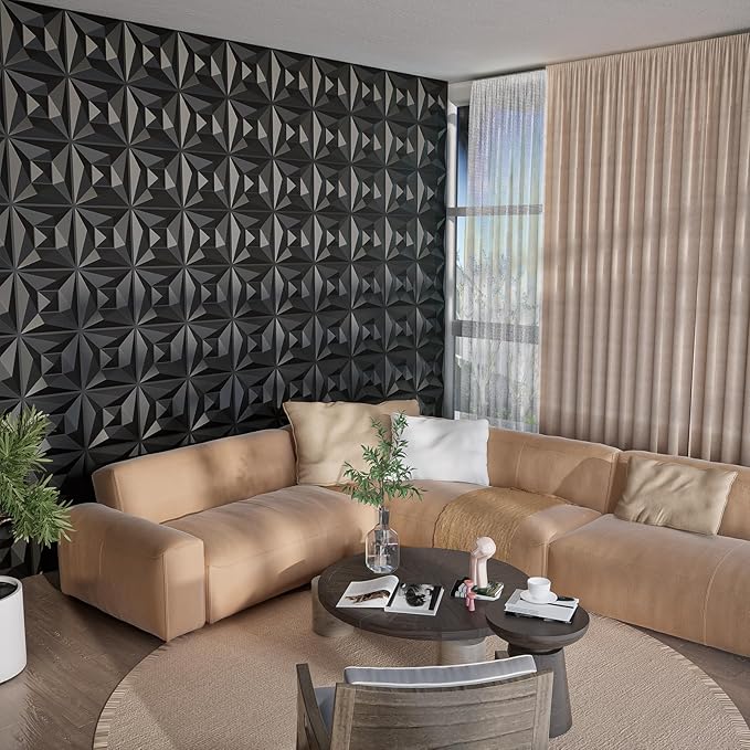 Greymond Black PVC 3D Wall Panels, 33 Pack 11.8''x11.8''Geometric Design