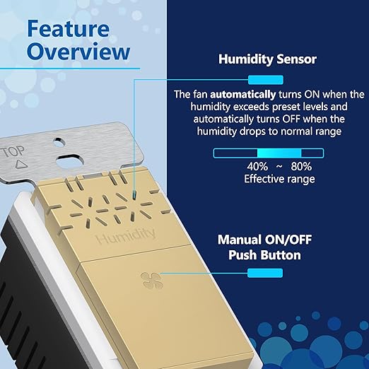 LIDER No Neutral Wire Required Humidity Sensor Switch, Automatic Humidity