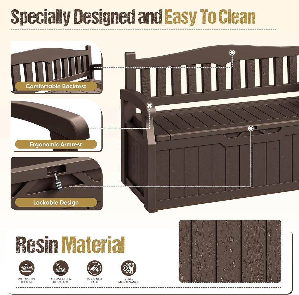 80-gallon outdoor storage bench, waterproof deck box, brown, package contents