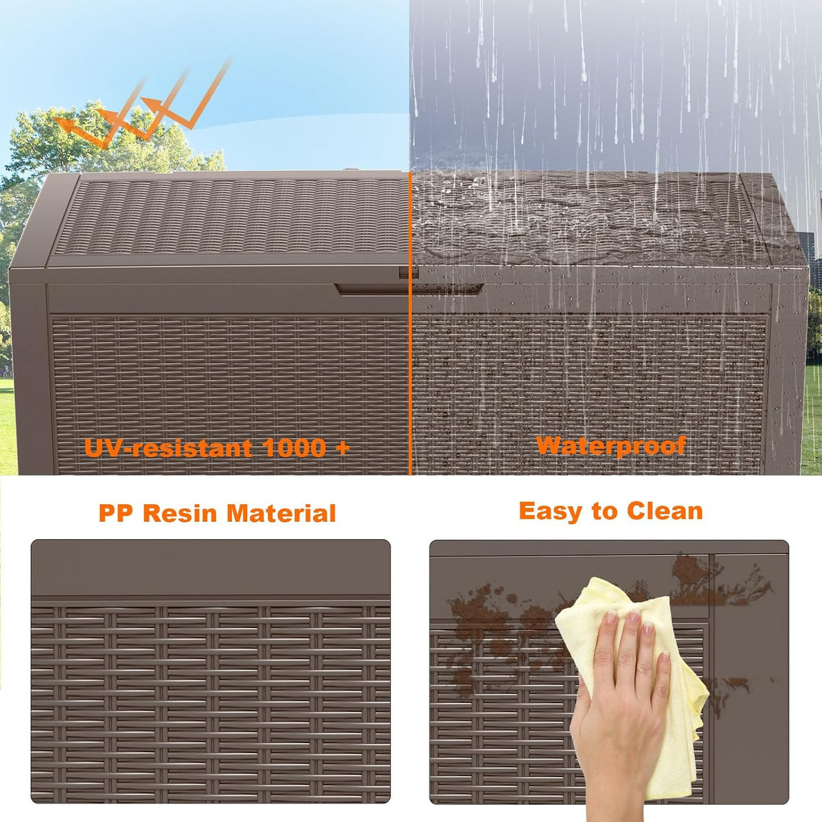 patiozen 120 gallon resin deck box, lockable patio, close-up detail