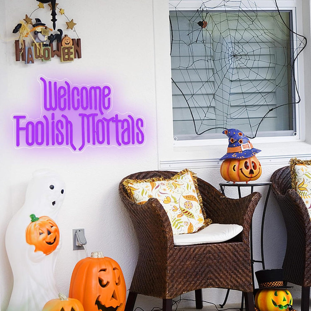 Welcome Foolish Mortals Neon Sign, Halloween Neon Light Spooky Gothic Haunted...