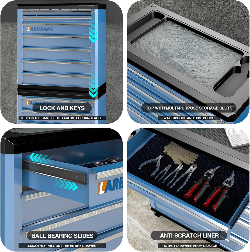 larbanke 5-drawer rolling tool chest with wheels,lock&key,blue tool, close-up detail