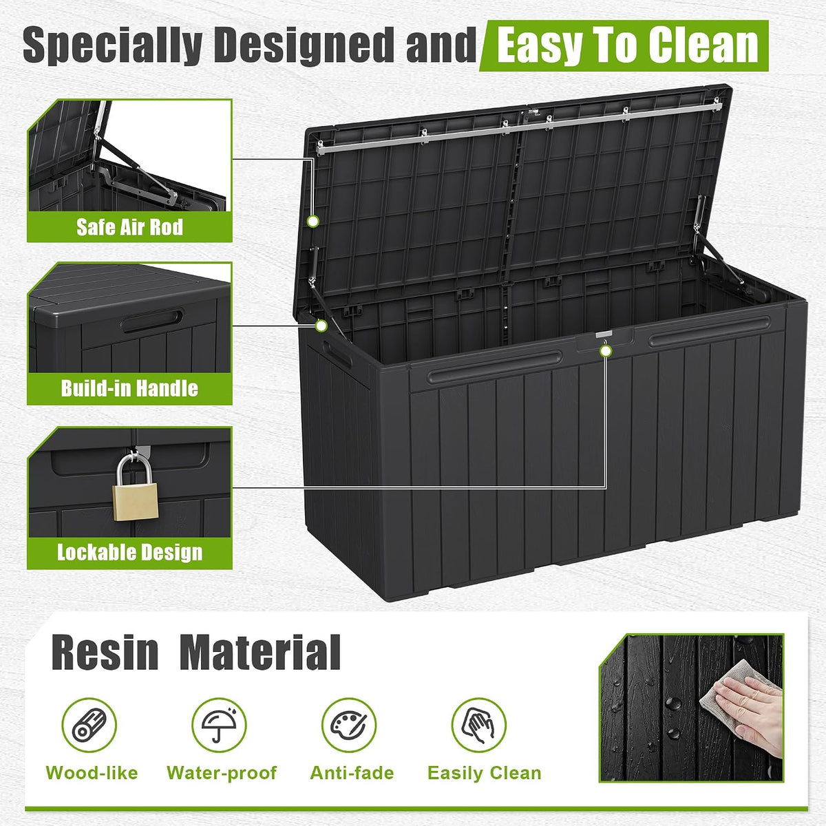 flamaker resin deck box 100 gallon large outdoor, side view