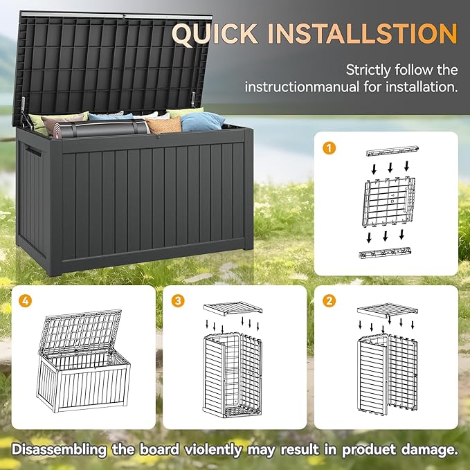 NUNU LAB 270 Gallon Large Resin Deck Box, Waterproof Outdoor Storage Box