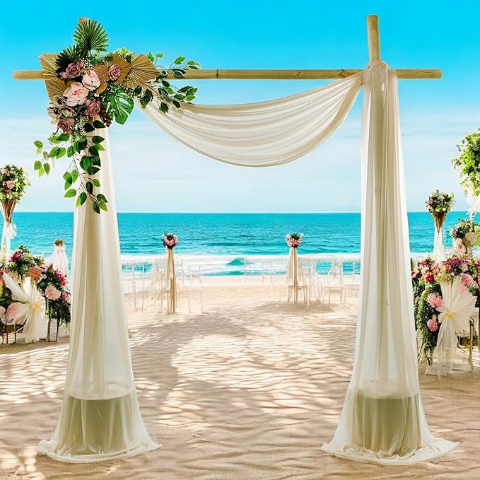 MDS Halloween Chiffon Draping Fabric - 2 Panel, 30" Wide x 50ft Long - Sheer Spooky Arbor & Canopy Drapery for Haunted House Backdrops, Party Ceilings, DIY Costumes & Themed Events - Champagne Gold (Pack of 2)