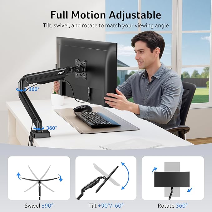 Acer Single Monitor Mount, Fully Adjustable Monitor Arm Fits 17 to 34 Inch