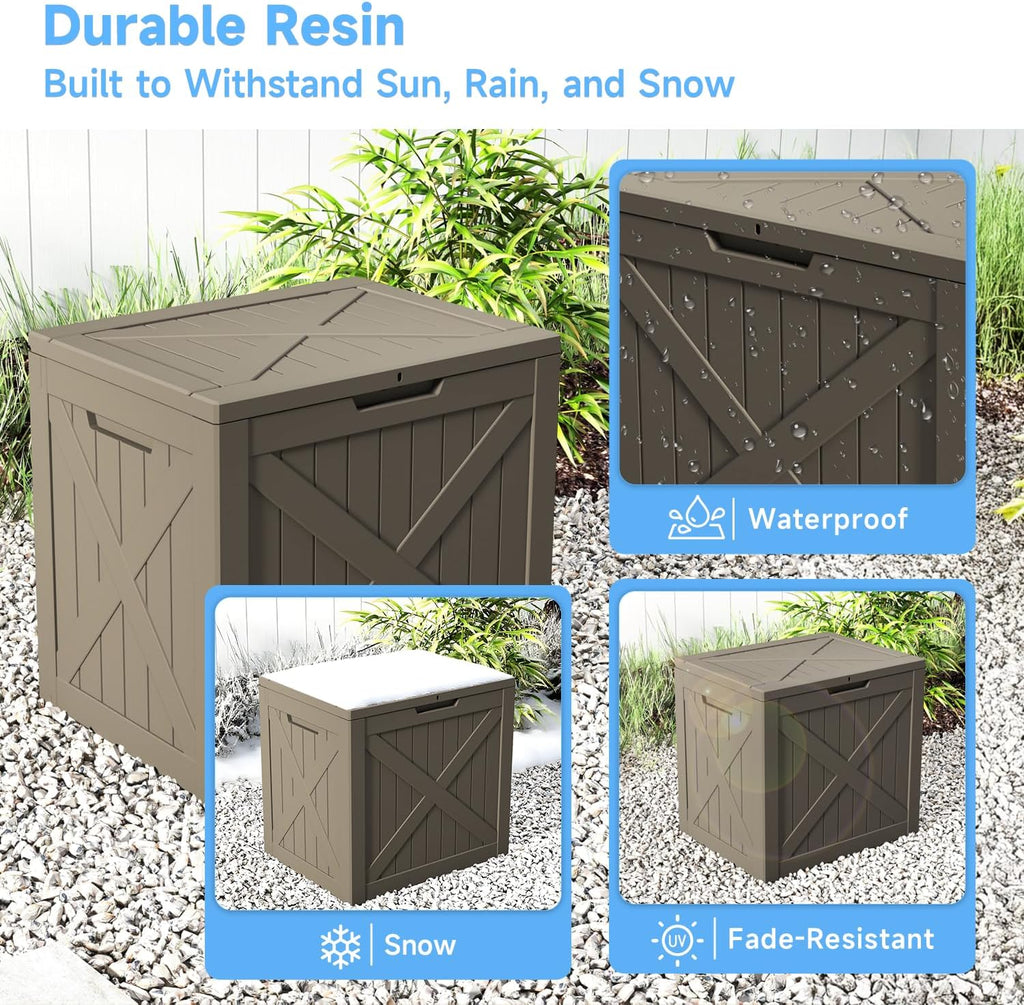 easyup 35 gallon outdoor storage box waterproof weatherproof showing dimensions