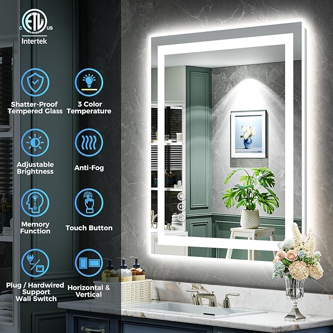 YEELAIT 30x30 Inch LED Bathroom Mirror