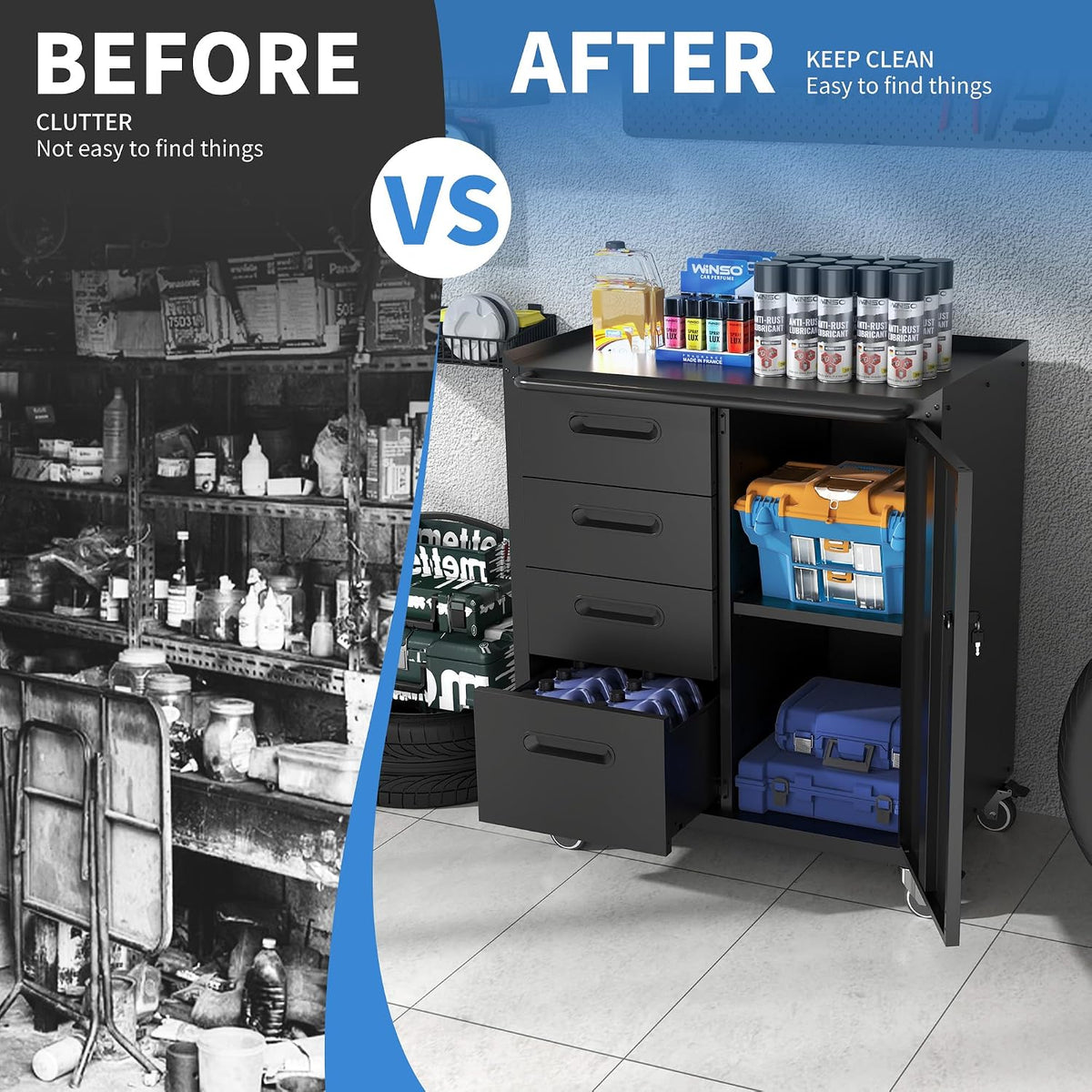 metal storage cabinet for garage, tool cabinet, utility showing dimensions