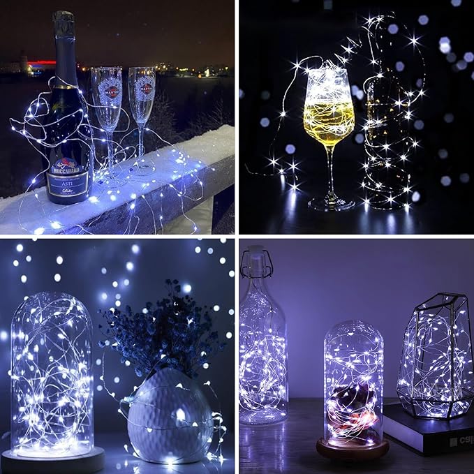 ZGWJ 50 Pack Fairy Lights Battery Operated, 7ft 20 Mini LED Fairy String Lights Silver Wire 3 Modes for DIY, Parties, Wedding, Bedroom, Halloween Christmas Decoration Silver White