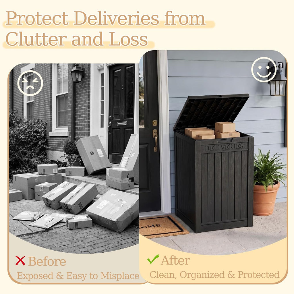 outdoor storage box,90 gallon waterproof package delivery boxes shown in use