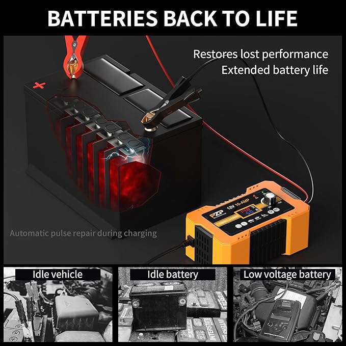 12V Automatic Car Battery Charger, 0-10A Arbitrarily Adjustable Smart Trickle