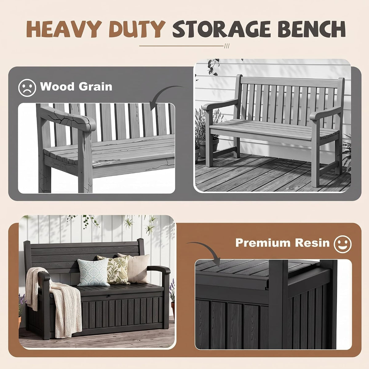 efu outdoor bench storage deck box waterproof wicker, package contents