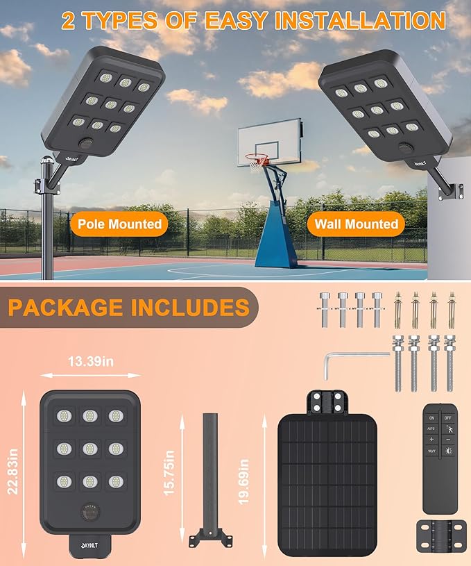 JAYNLT X-10000W Solar Street Lights Outdoor, Ultra-Large 6500K Commercial