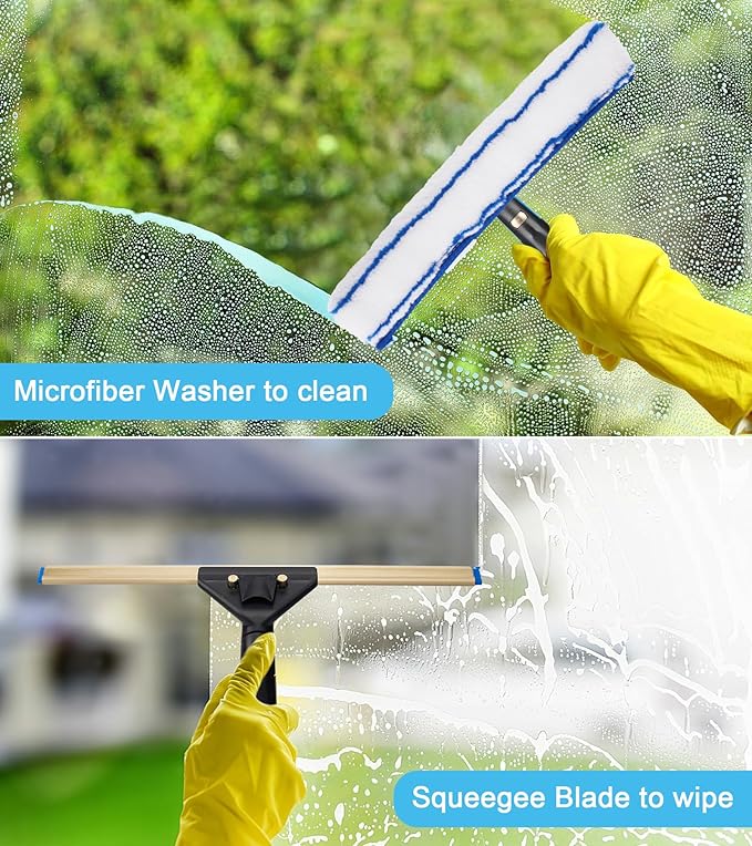 Window Cleaning Kit with Storage Bucket, Window Squeegee with 4.13ft Extension