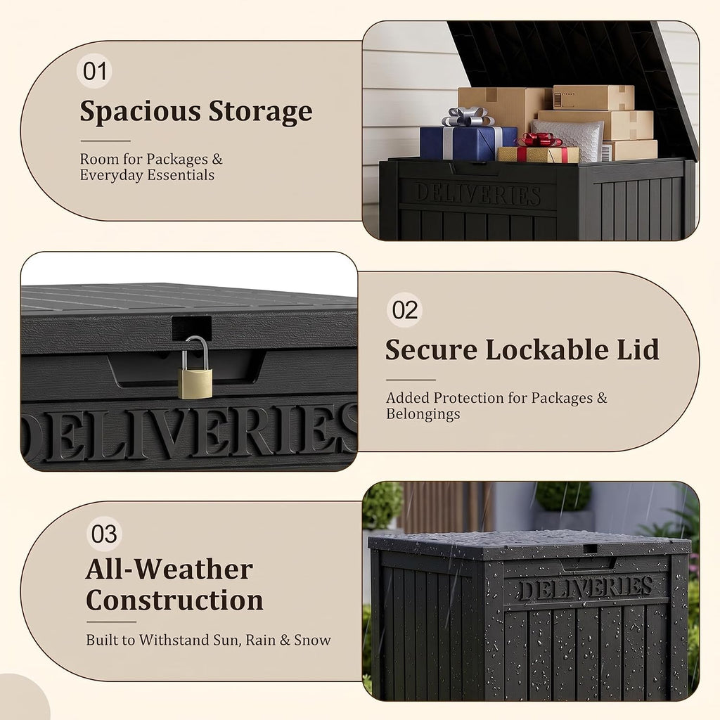 package delivery boxes for outside, deck storage box, side view