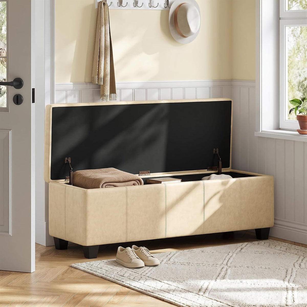 51 inch storage ottoman bench,pu leather oversized bench on a desk or shelf