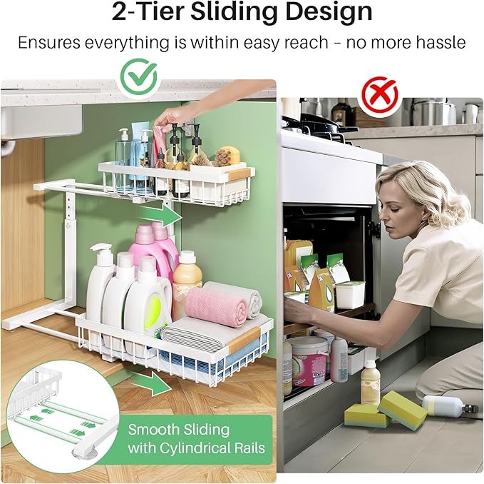 Pull out Cabinet Organizer, 1 Pack Under Sink Organizer, Slide out Metal