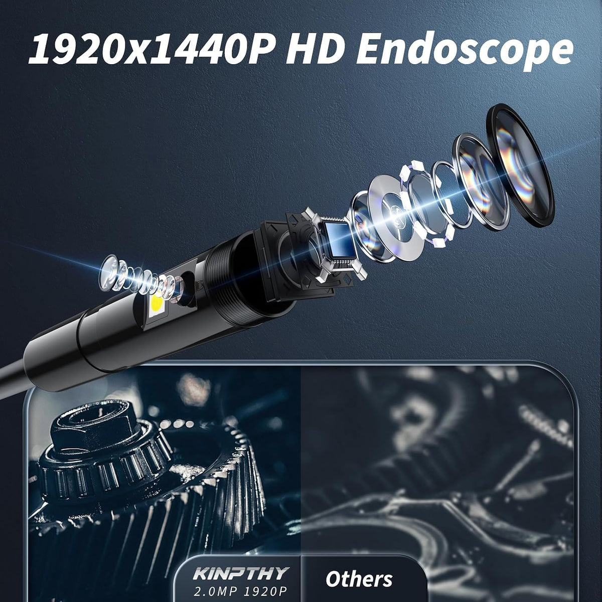 endoscope camera with light,1920p hd borescope tools with on a desk or shelf