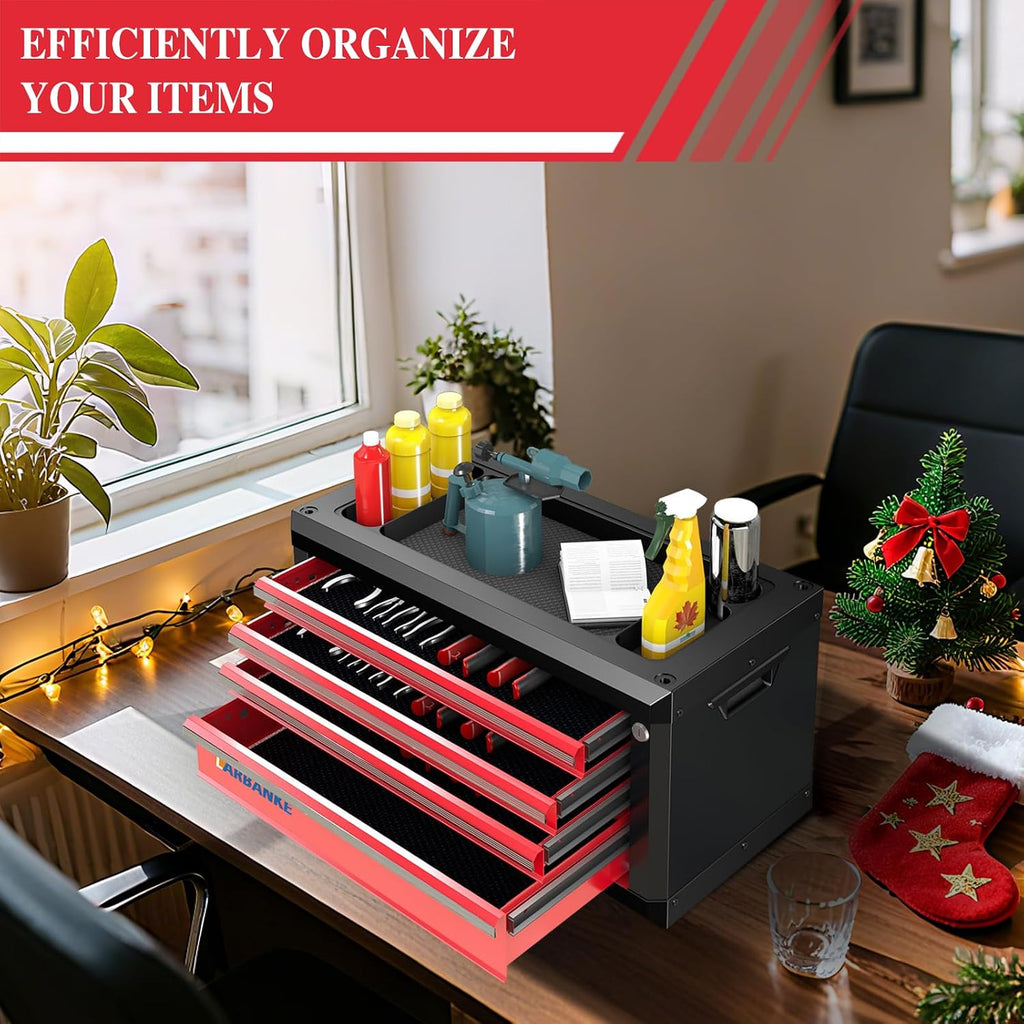 larbanke portable 4-drawer tool chest with handle,lockable tool on a desk or shelf