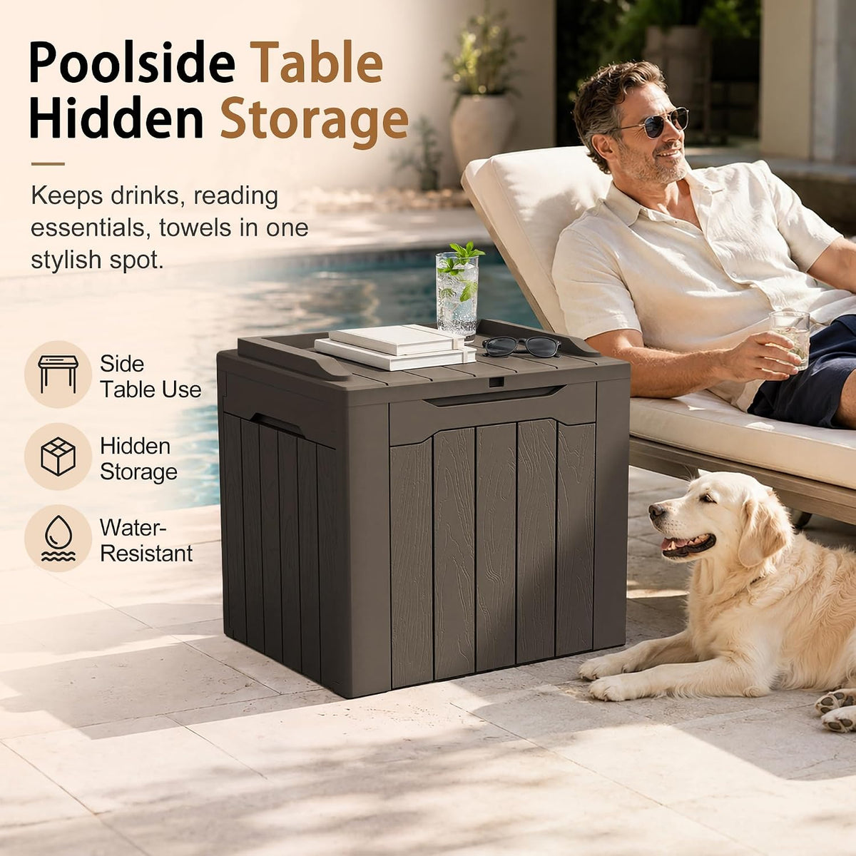 jummico 31 gallon resin deck box waterproof outdoor, close-up detail