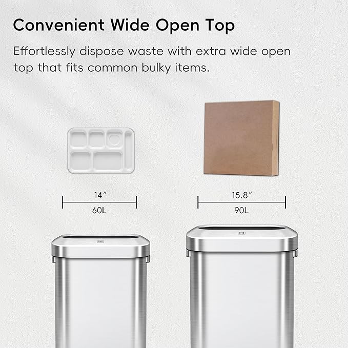 EKO Urban 16 Gallon/60 Liter Open Top Stainless Steel Slim Commercial Trash Can