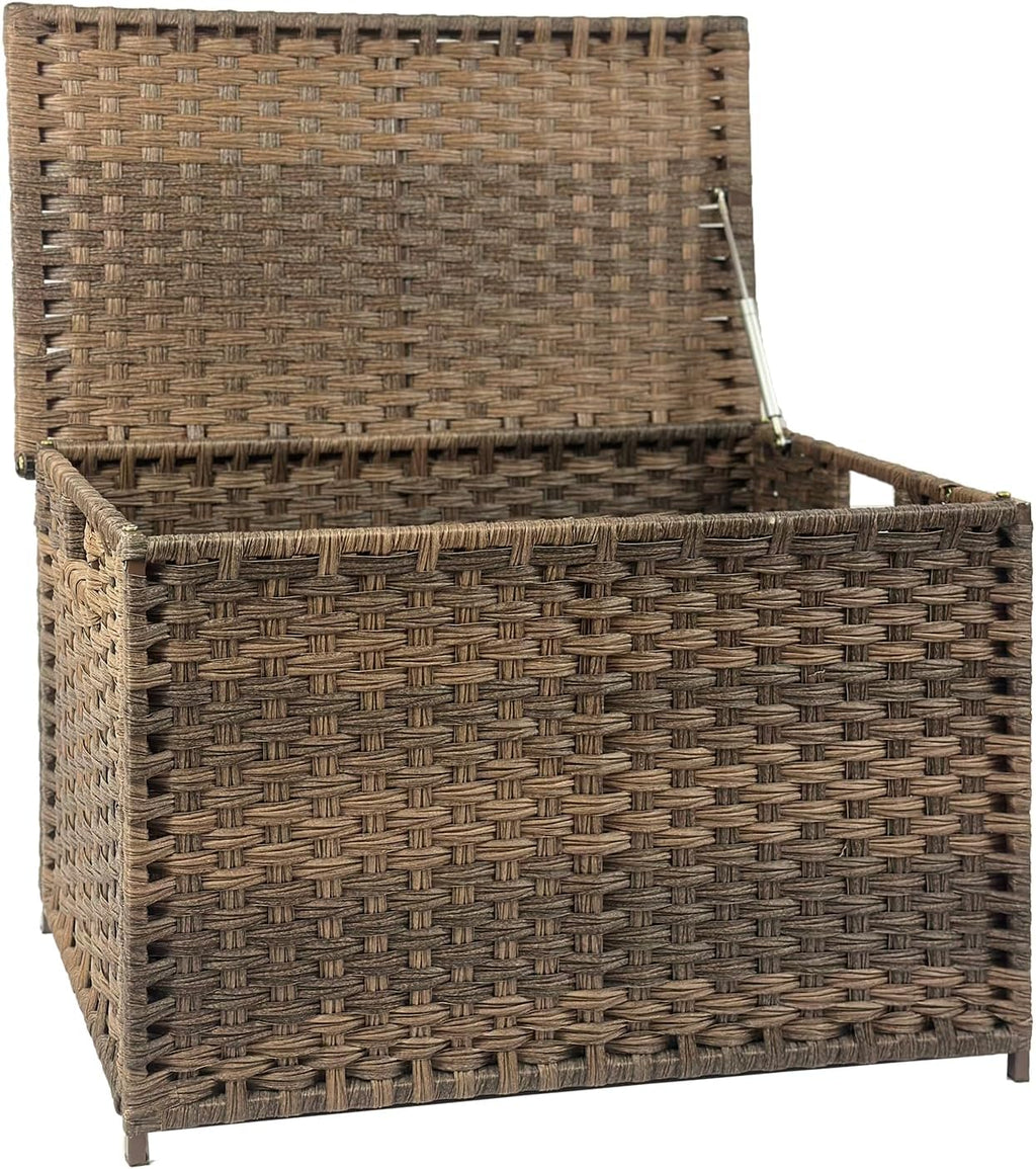 Wicker Storage Trunk, Large Storage Basket with Lid, Retro Brown