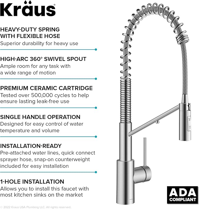 KRAUS Oletto 2-in-1 Commercial Style Pull-Down Single Handle Water Filter