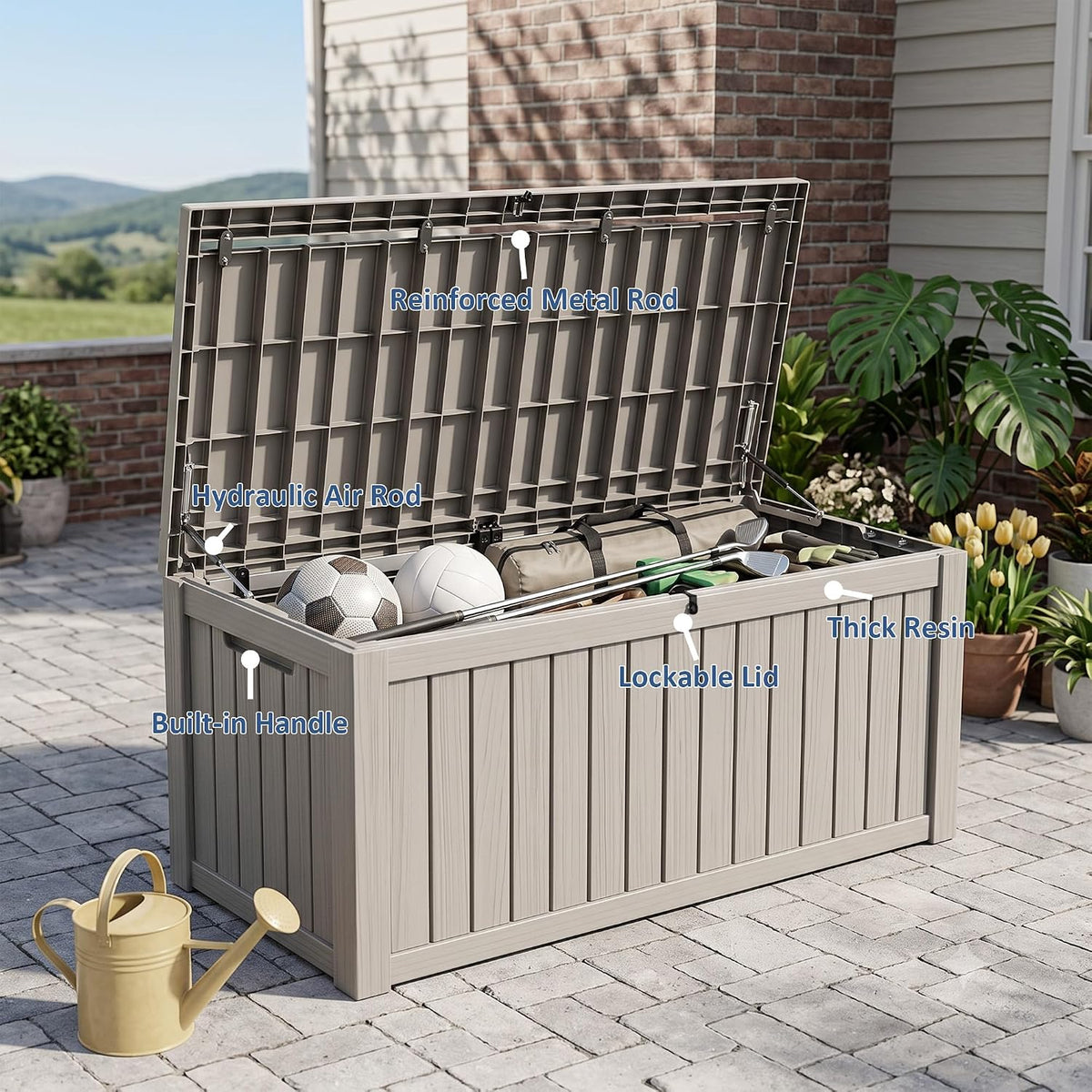 vixzen waterproof outdoor storage box 220 gal deck, side view