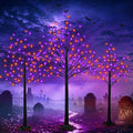 Set of 3 Lighted Black Halloween Tree Lights 4/5/6FT 300 LED Orange Purple