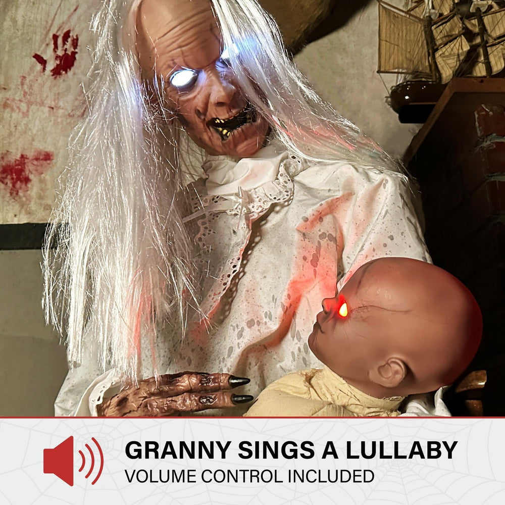 Haunted Hill Farm Life-Size 2.9-Ft Animatronic Gravely Granny by Tekky Hallow...