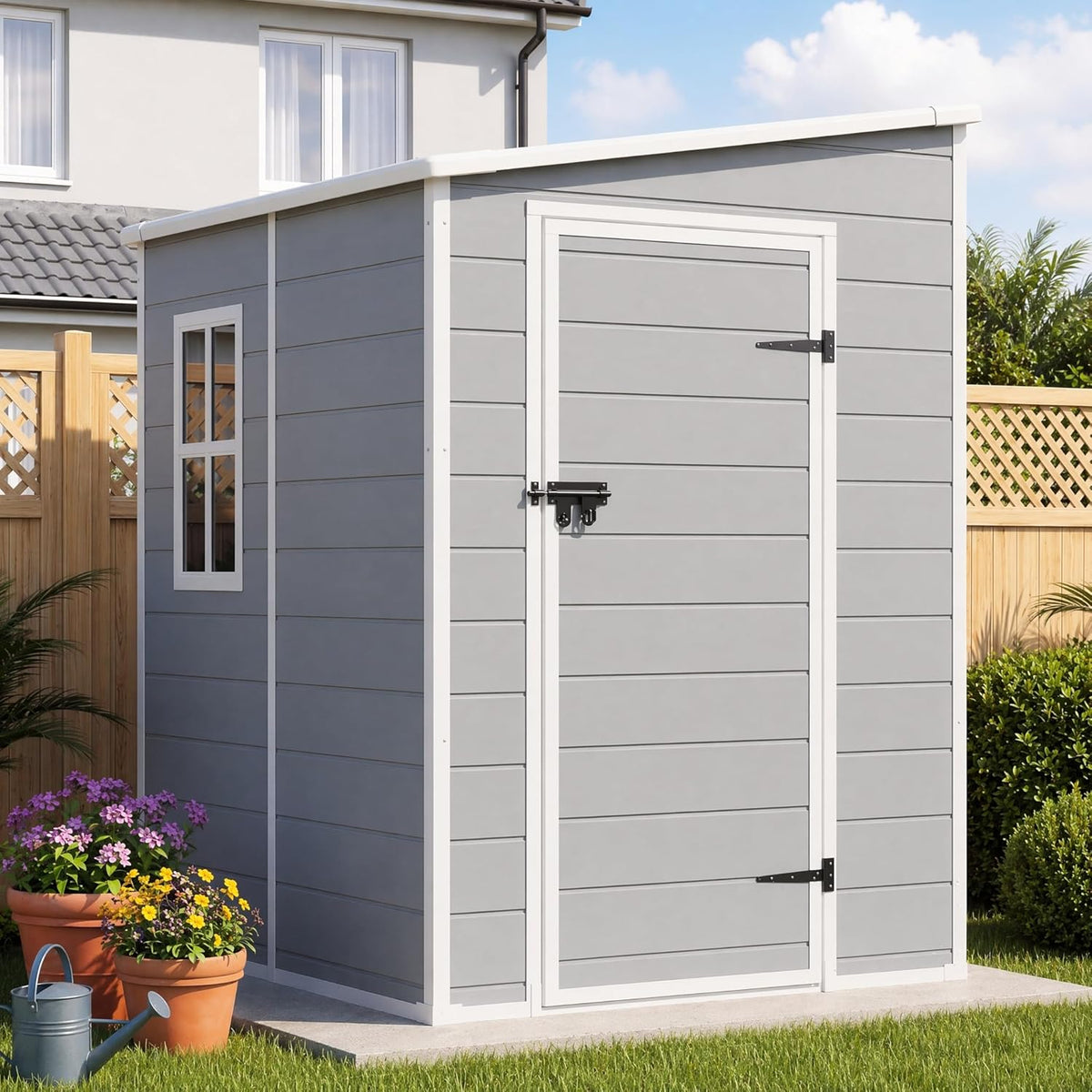 5x4 FT Outdoor Resin Storage Shed with Floor Door Window,Gray