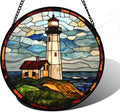 DASTOLL Stained Glass Window Hanging, Ocean Lighthouse Sun Catchers Glass Panel