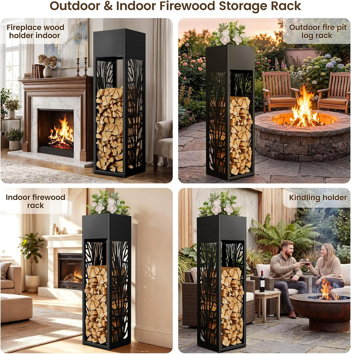 4ft firewood rack outdoor, fire wood log storage on a desk or shelf