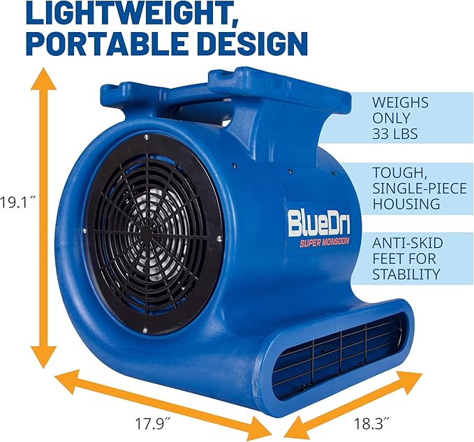 BlueDri Super Monsoon 1 HP, 4050 CFM Air Mover Blower Fan